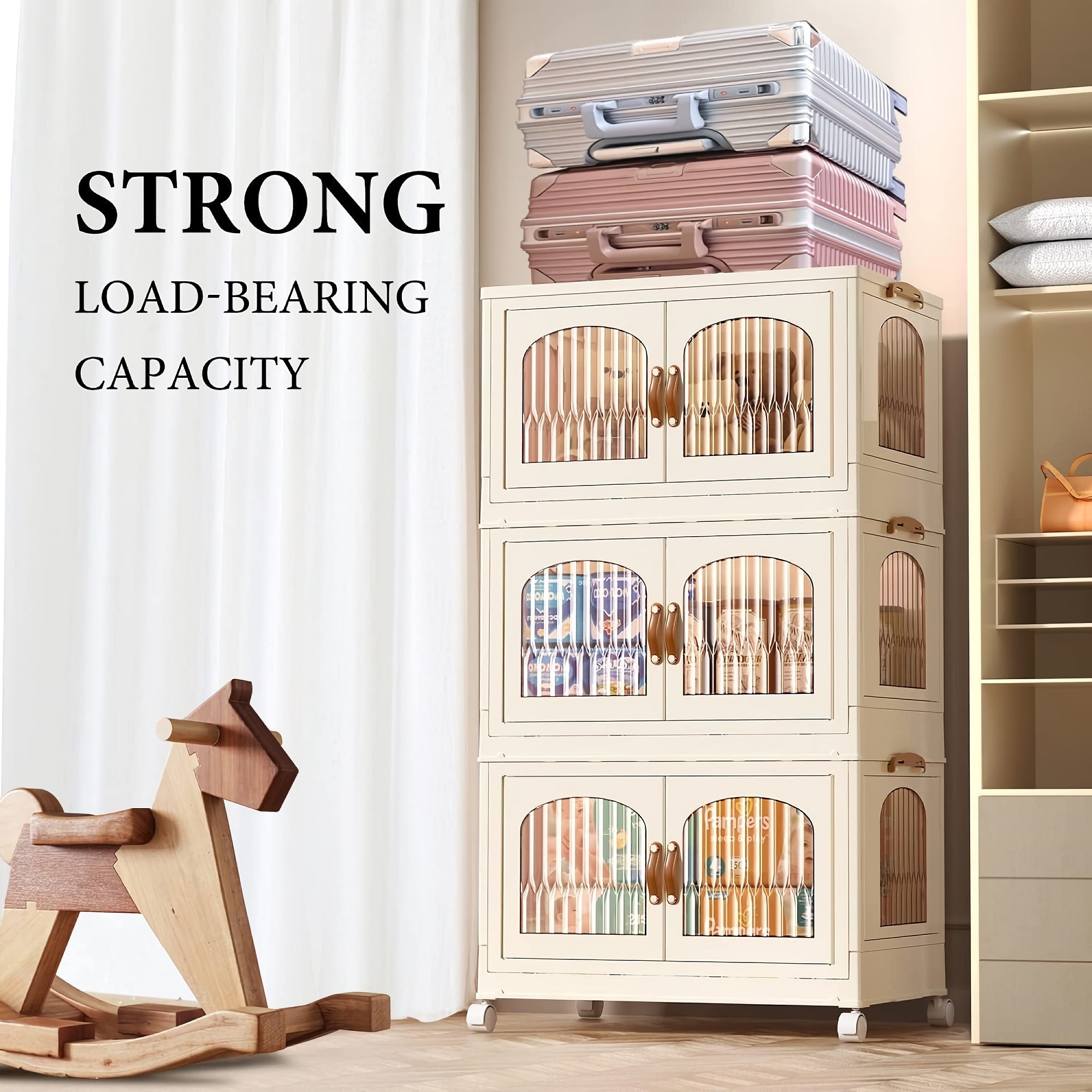 3-Tier Stackable Storage Cabinet, Portable Collapsible Container Box with Wheels for Home, Kitchen, Bathroom, Office (Clear) - YT7013-1 3-Tier Stackable Storage Cabinet, Portable Collapsible Container Box with Wheels for Home, Kitchen, Bathroom, Office (Clear) - YT7013-1